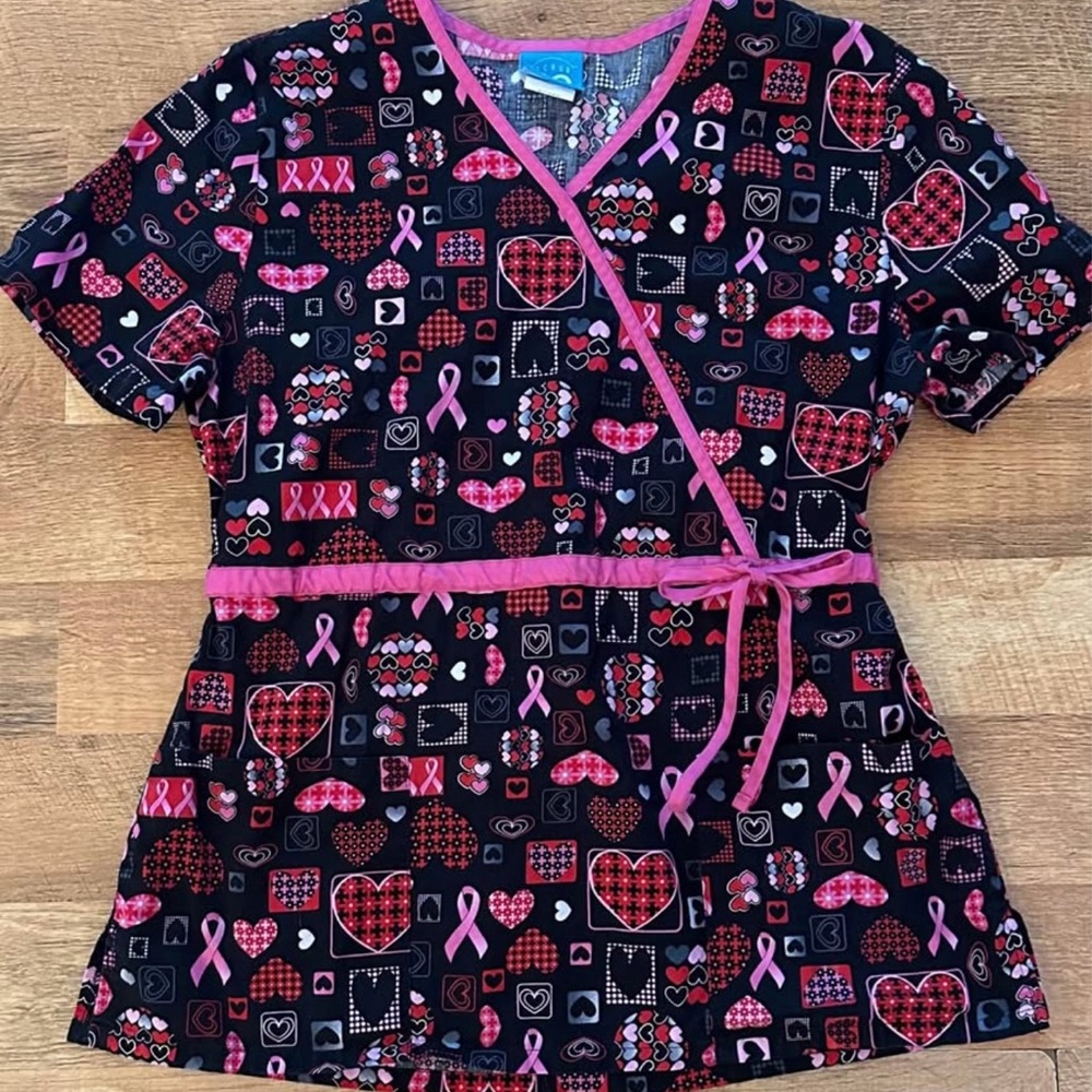 HQ Black and Pink Heart Scrub Top